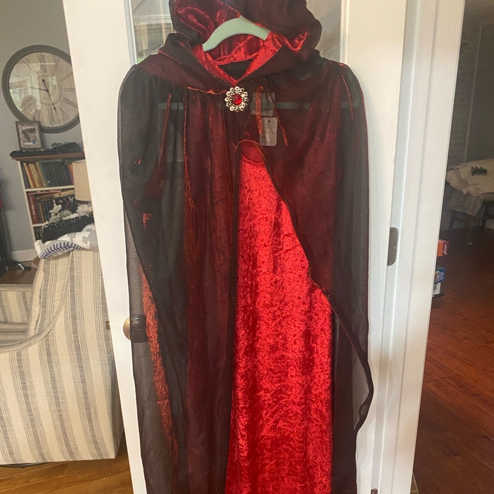 Red and Black Hooded Cape with Brooch-Witches dress Adult Medium